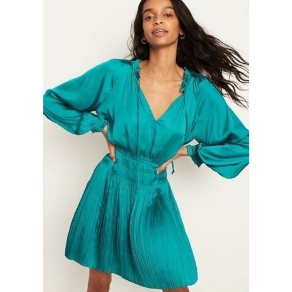 NWOT Anthropologie Current Air Alyce Mini Dress Teal Blue Green Ruched XS